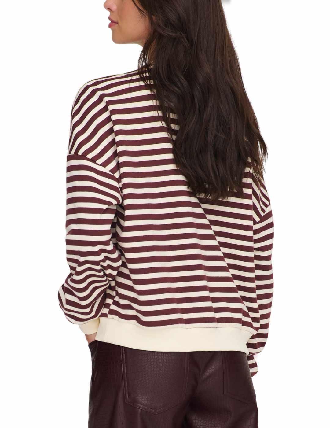 Sudadera Only Liza beige y burdeos rayas para mujer