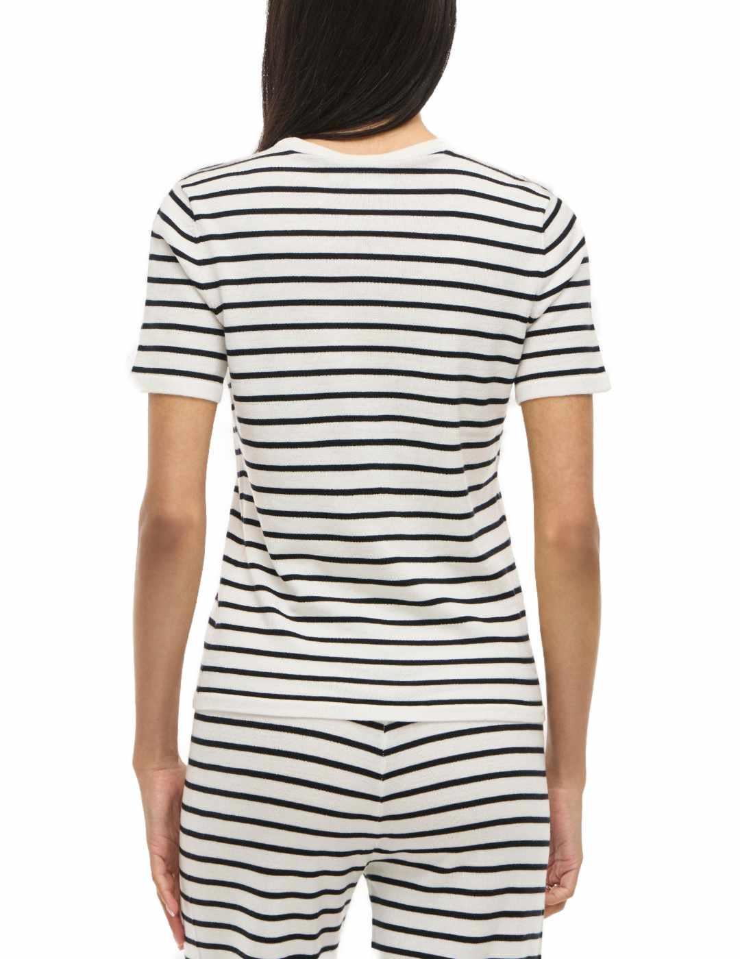 Camiseta Vila de punto manga corta blanca raya negra mujer