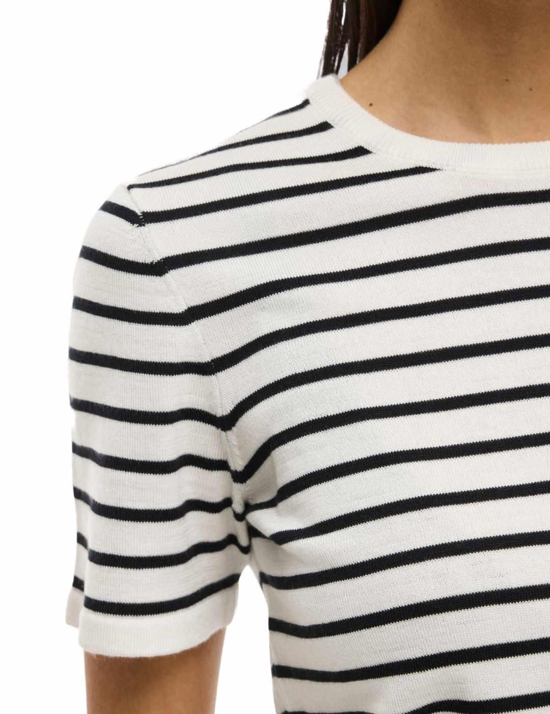 Camiseta Vila de punto manga corta blanca raya negra mujer