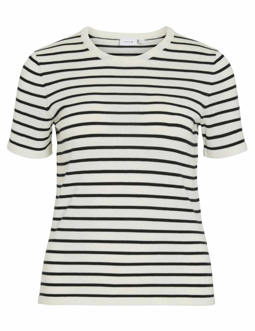 Camiseta Vila de punto manga corta blanca raya negra mujer
