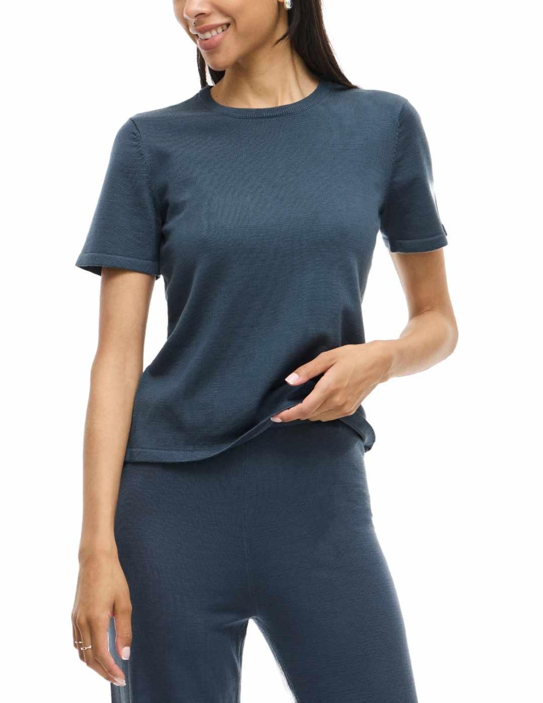 Camiseta Vila de punto manga corta azul cobalto de mujer