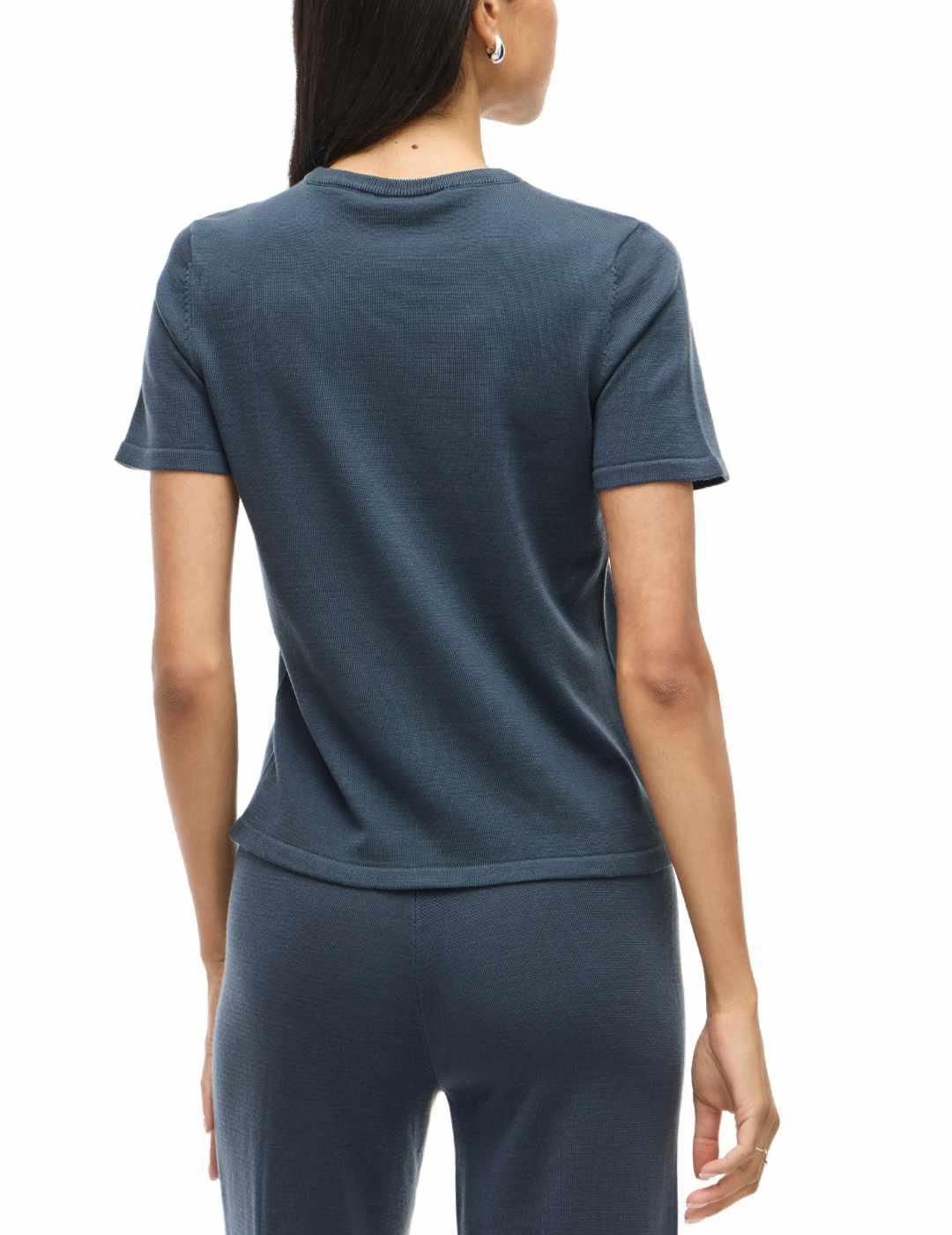 Camiseta Vila de punto manga corta azul cobalto de mujer