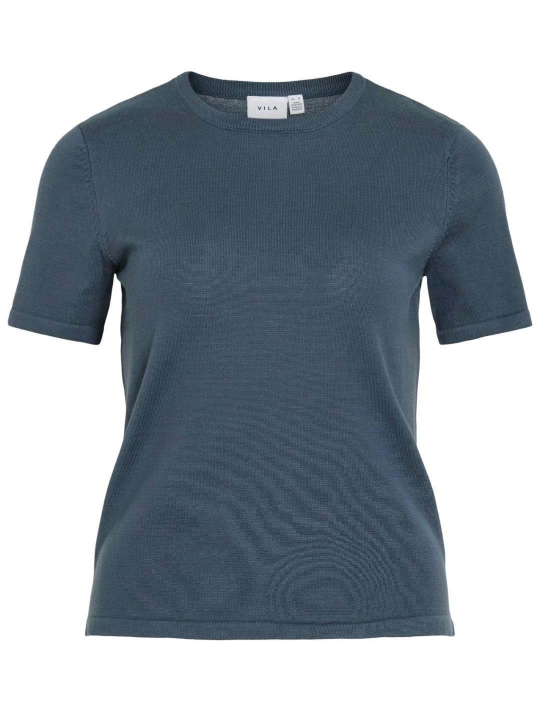 Camiseta Vila de punto manga corta azul cobalto de mujer