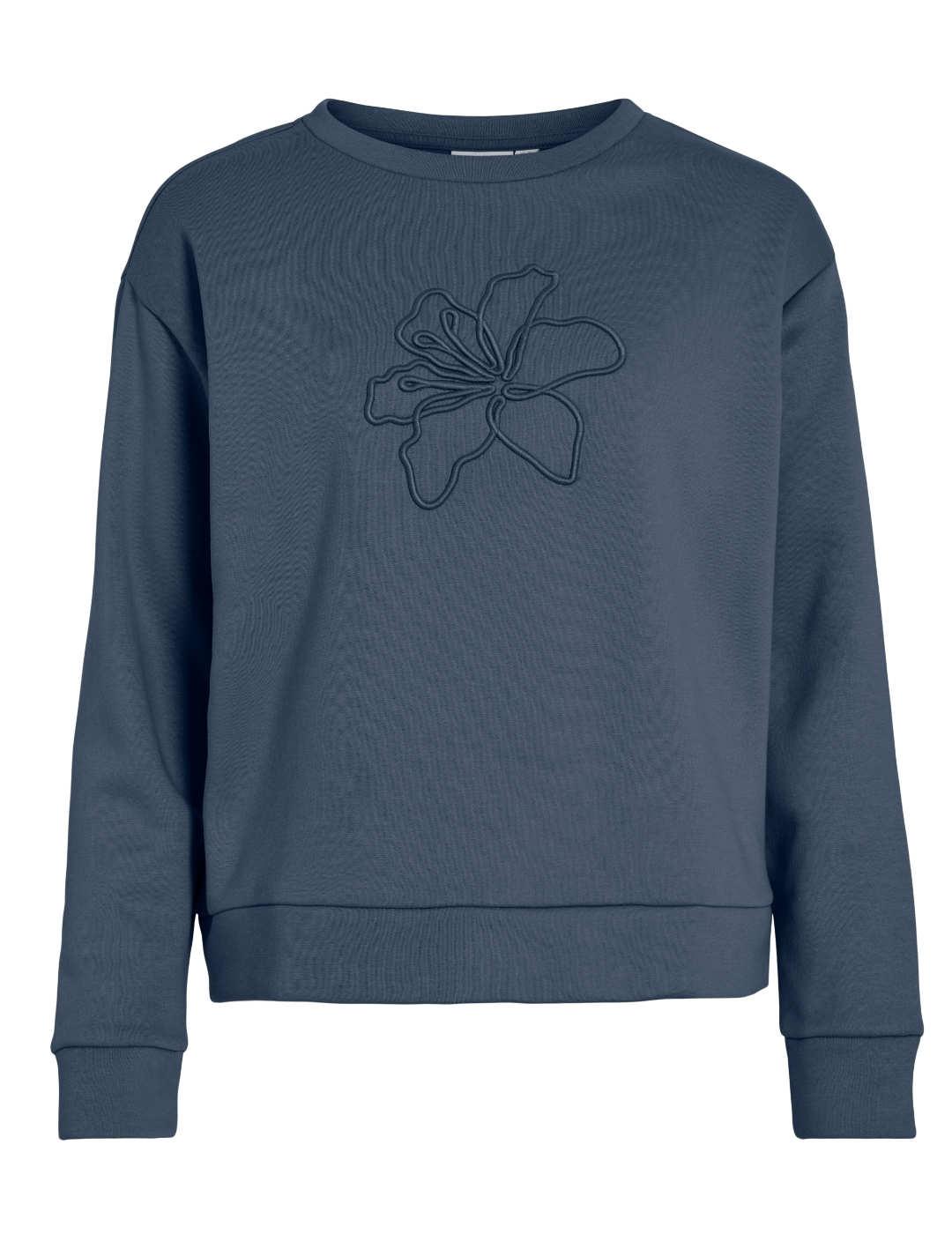 Sudadera Vila Fridea azul índigo flor afelpada para mujer