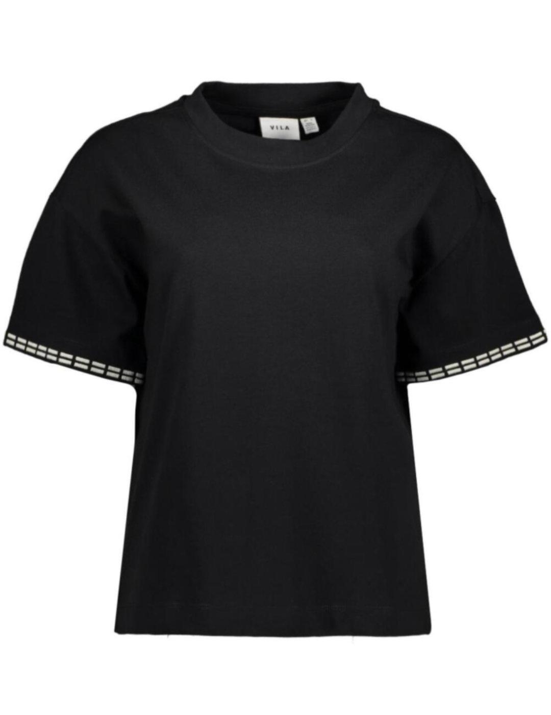 Camiseta Vila Monie negra detalle manga corta para mujer