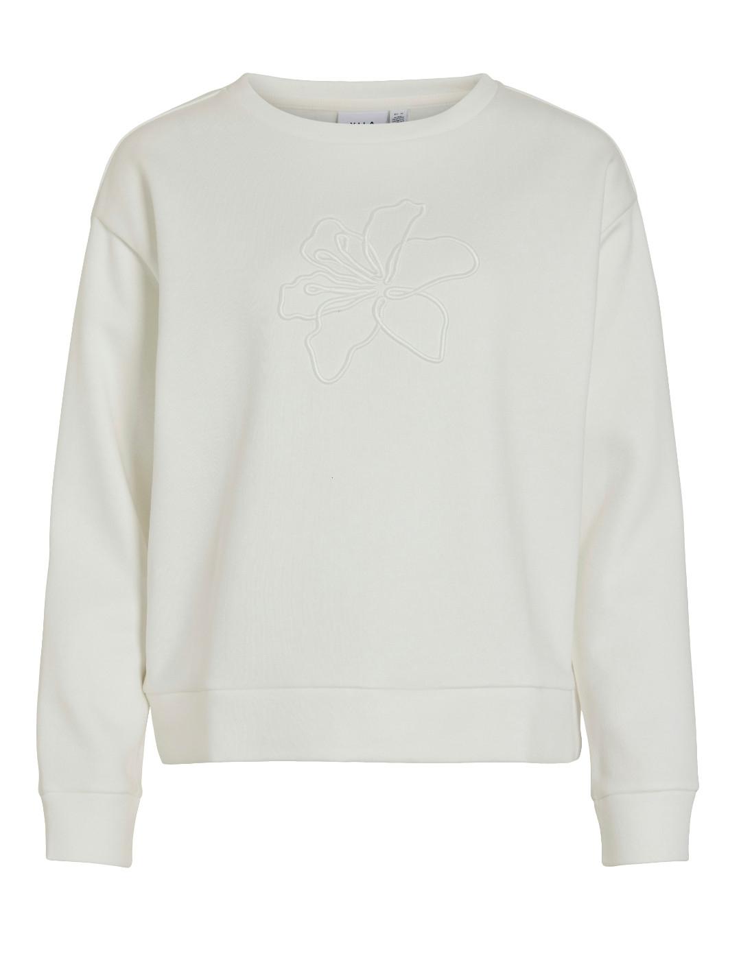 Sudadera Vila Fridea blanca flor bordada afelpada de mujer