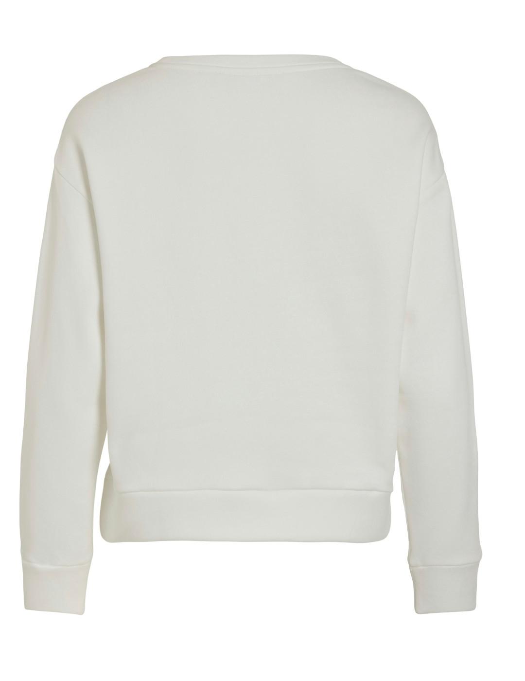 Sudadera Vila Fridea blanca flor bordada afelpada de mujer