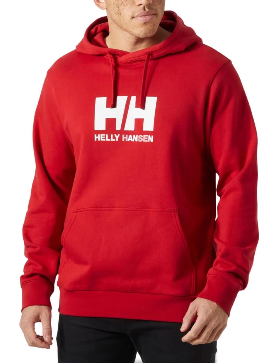 Sudadera Helly Hansen roja con capucha logo blanco de hombre
