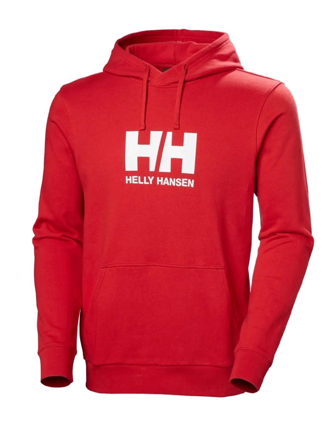 Sudadera Helly Hansen roja con capucha logo blanco de hombre