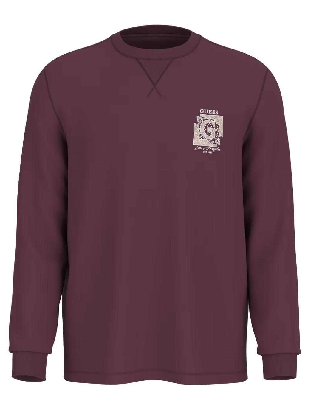 Camiseta Guess Logo manga larga granate para hombre