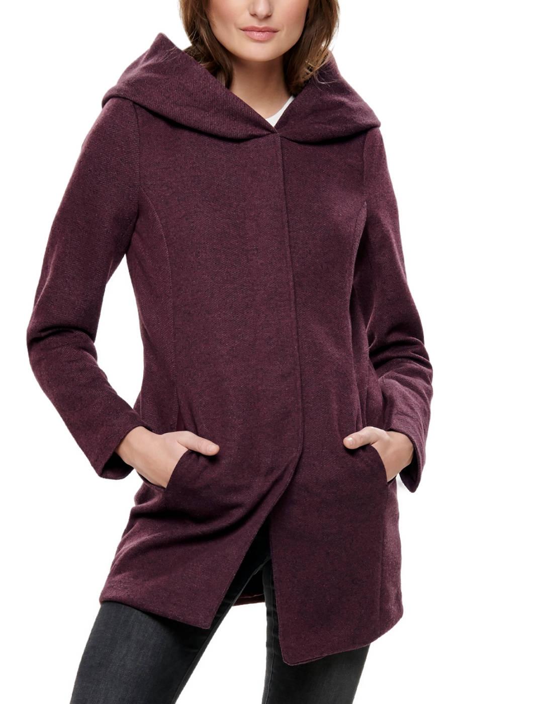 Abrigo Only Sedona burdeos jaspeado capucha para mujer