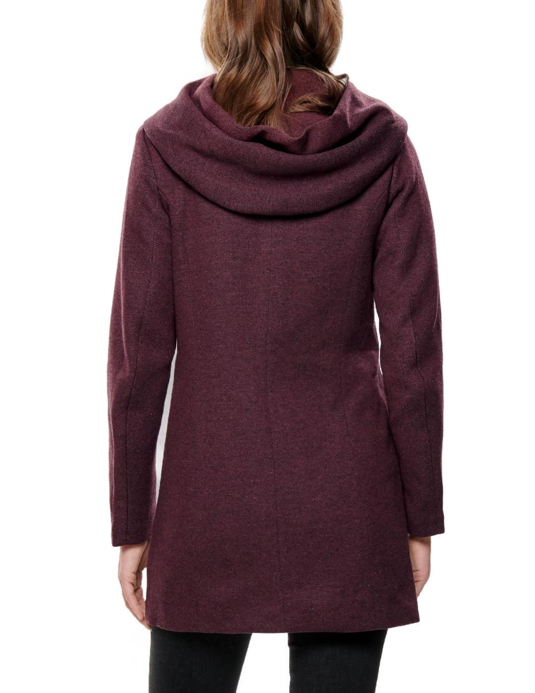 Abrigo Only Sedona burdeos jaspeado capucha para mujer