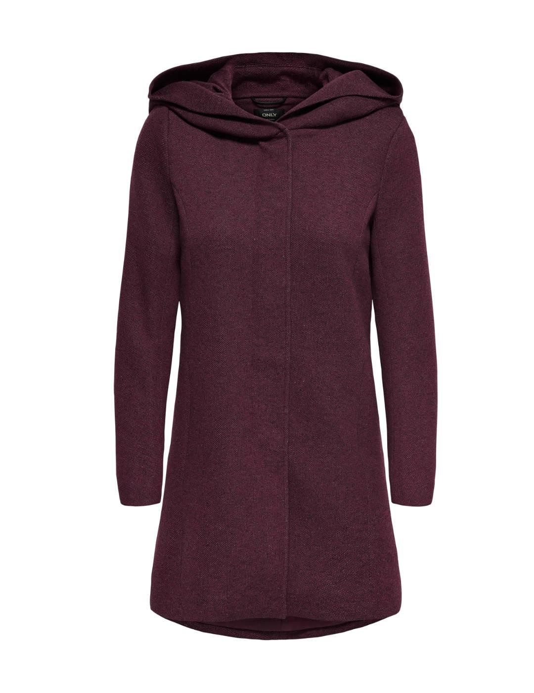 Abrigo Only Sedona burdeos jaspeado capucha para mujer