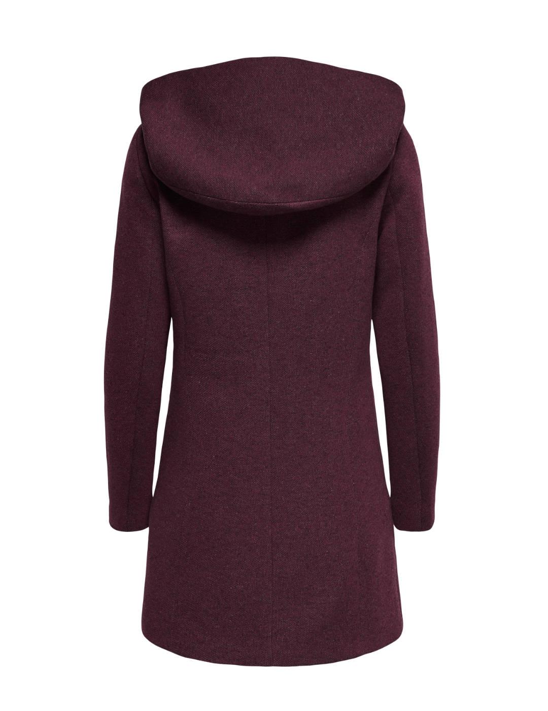 Abrigo Only Sedona burdeos jaspeado capucha para mujer