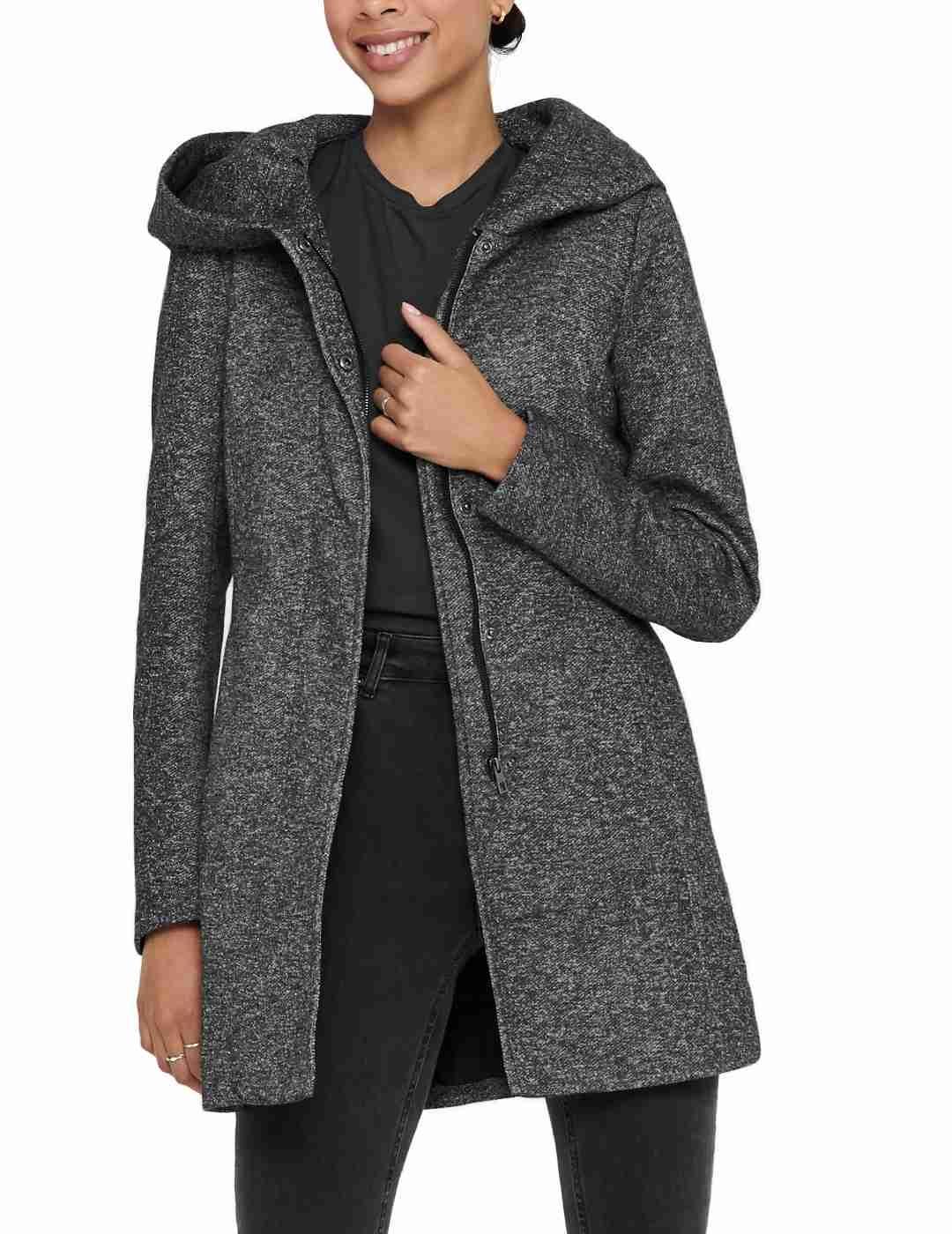 Abrigo Only Sedona gris oscuro con capucha para mujer