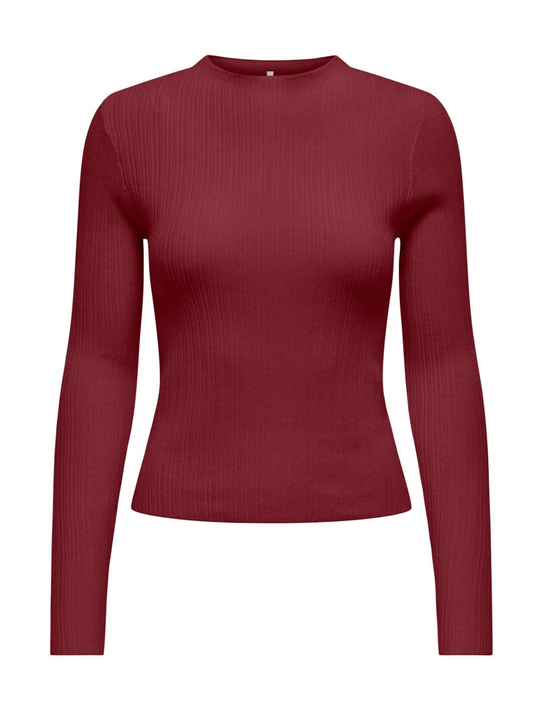 Jersey Only Coco burdeos punto fino cuello perkins de mujer