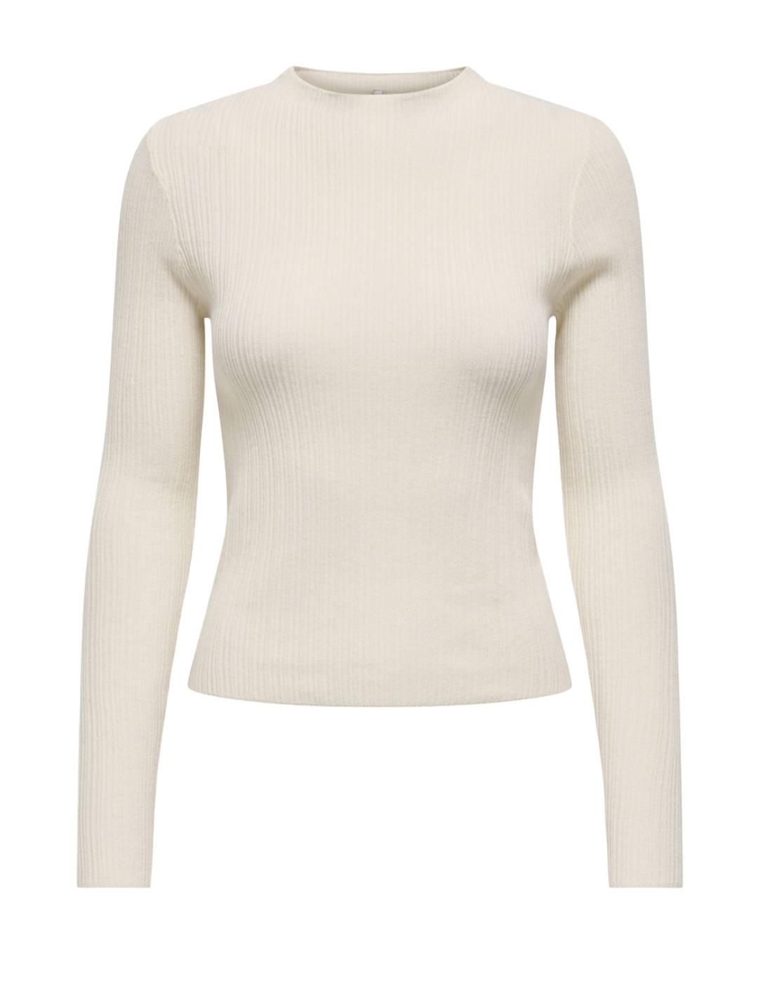 Jersey Only Coco beige punto fino cuello perkins para mujer