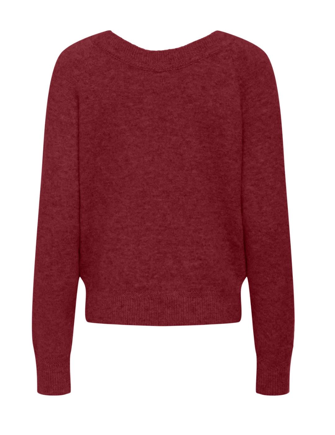 Jersey Only Rene burdeos cuello pico con lana para mujer
