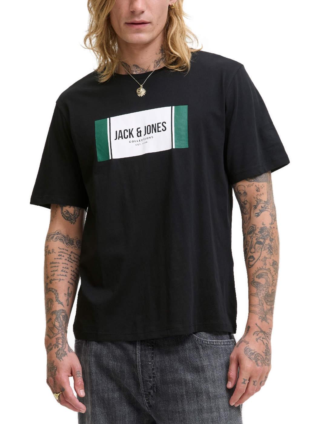 Camiseta Jack&Jones Hayato negra manga corta logo de hombre