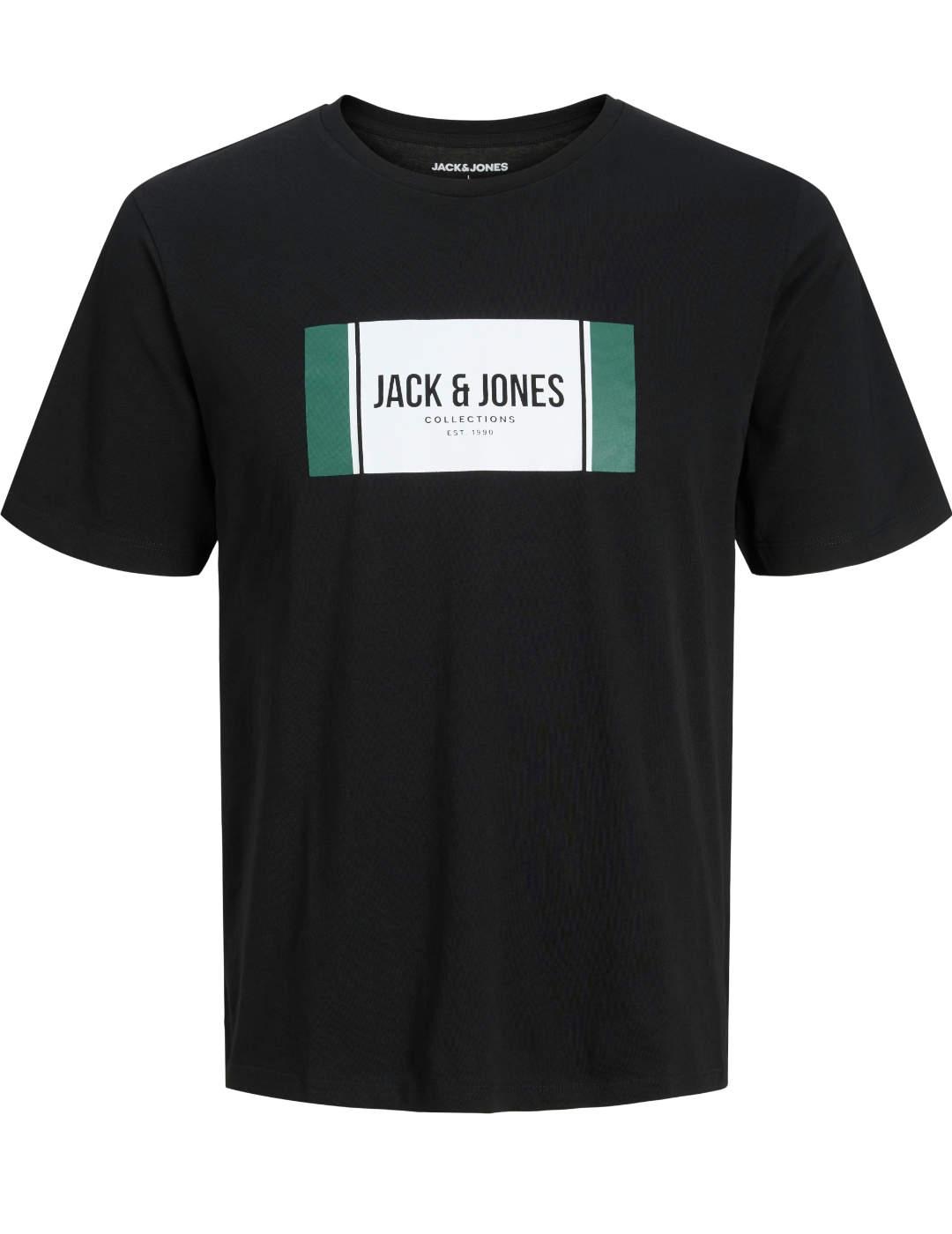 Camiseta Jack&Jones Hayato negra manga corta logo de hombre