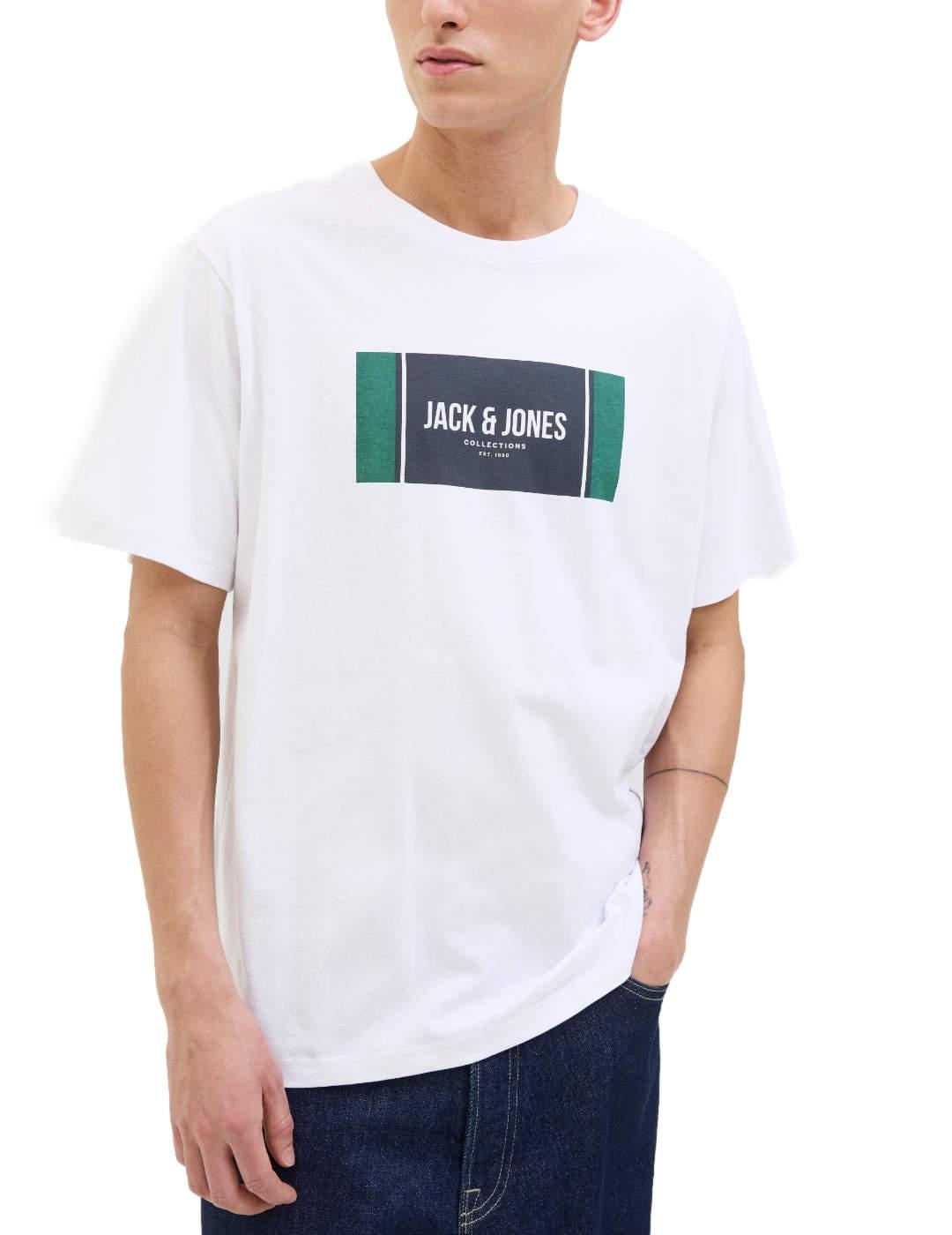 Camiseta Jack&Jones Hayato blanca manga corta logo de hombre