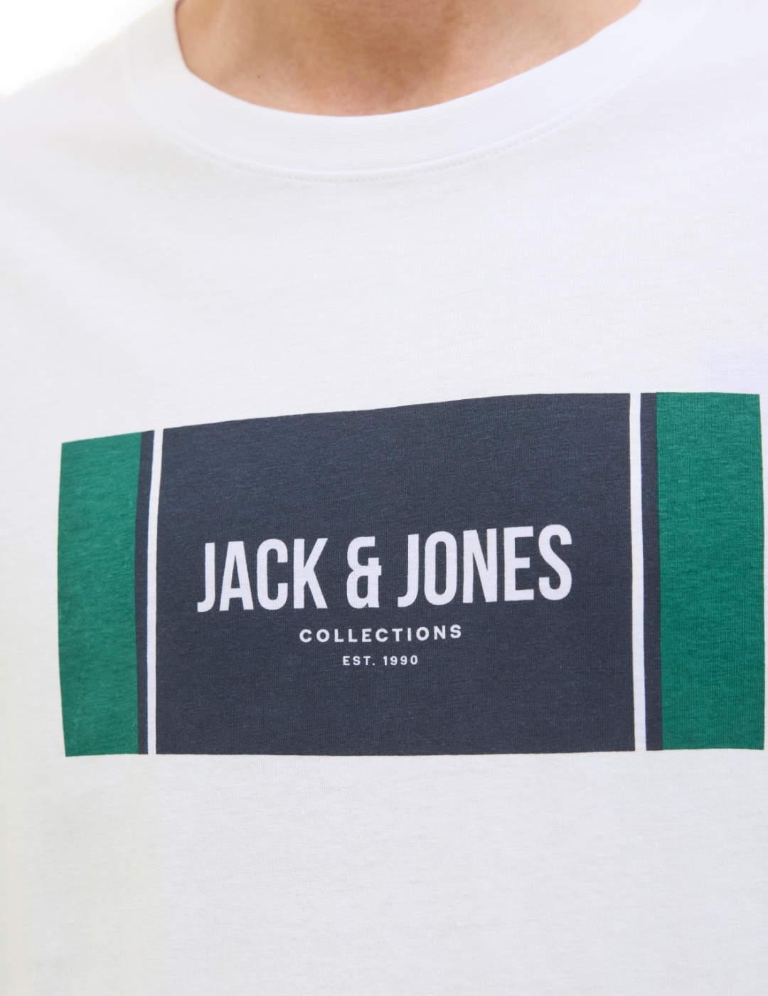 Camiseta Jack&Jones Hayato blanca manga corta logo de hombre
