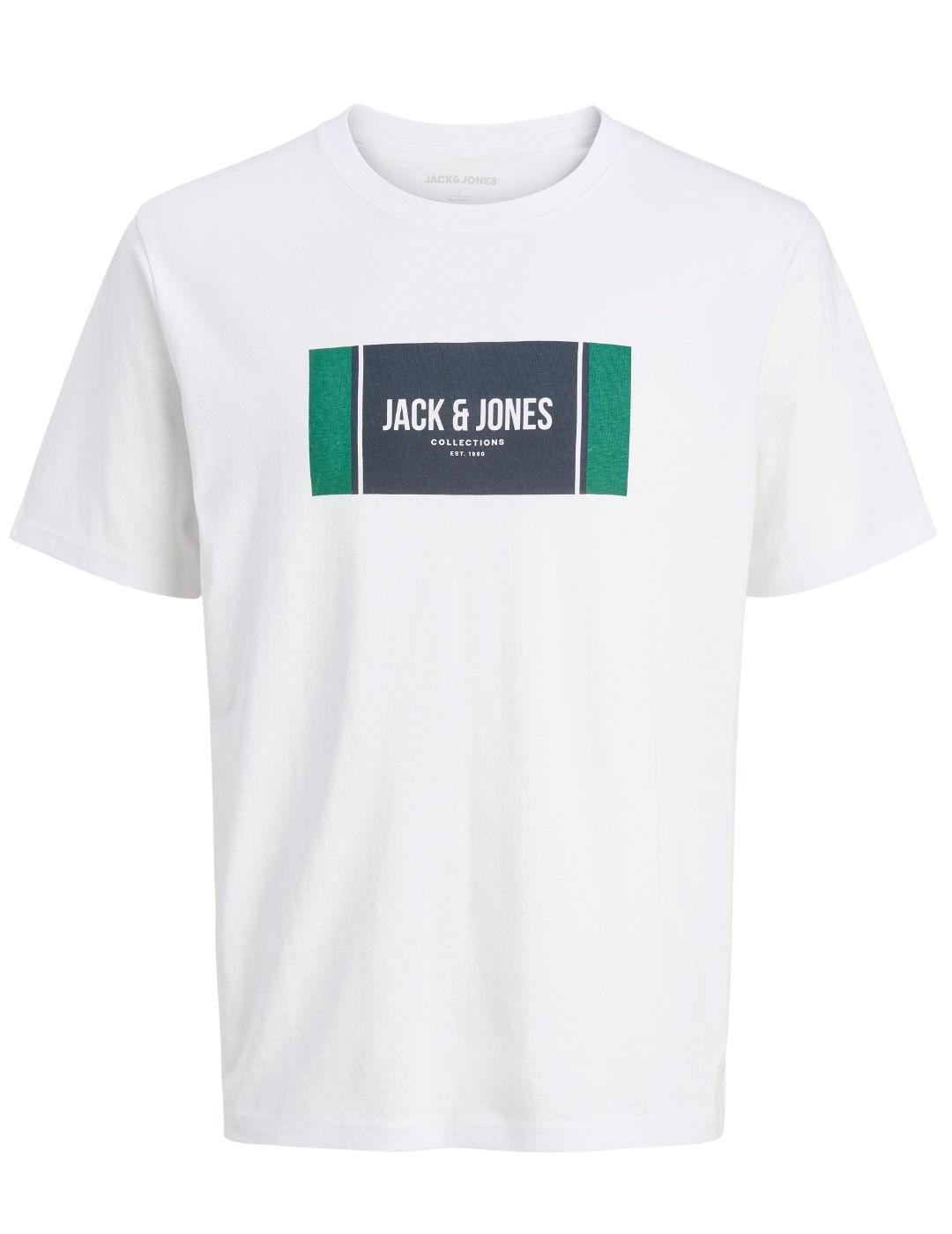 Camiseta Jack&Jones Hayato blanca manga corta logo de hombre