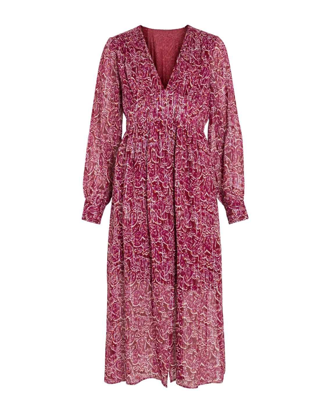 Vestido Vila Ganza burdeos largo gasa manga larga de mujer