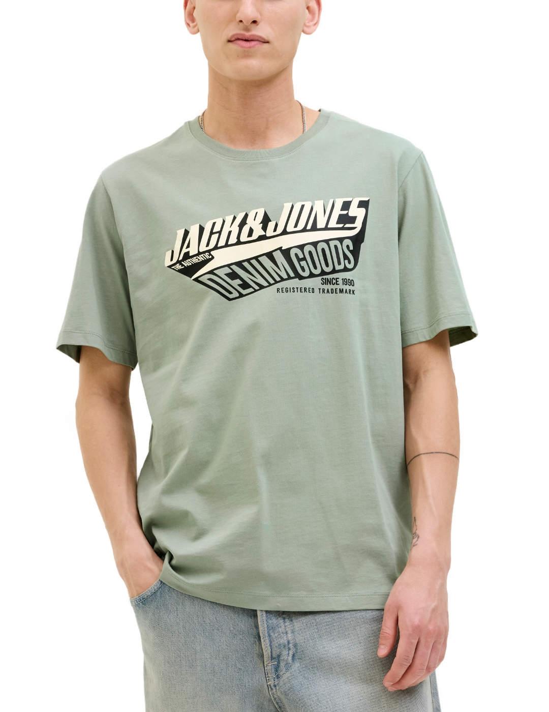 Camiseta Jack&Jones Logo Tee verde manga corta para hombre