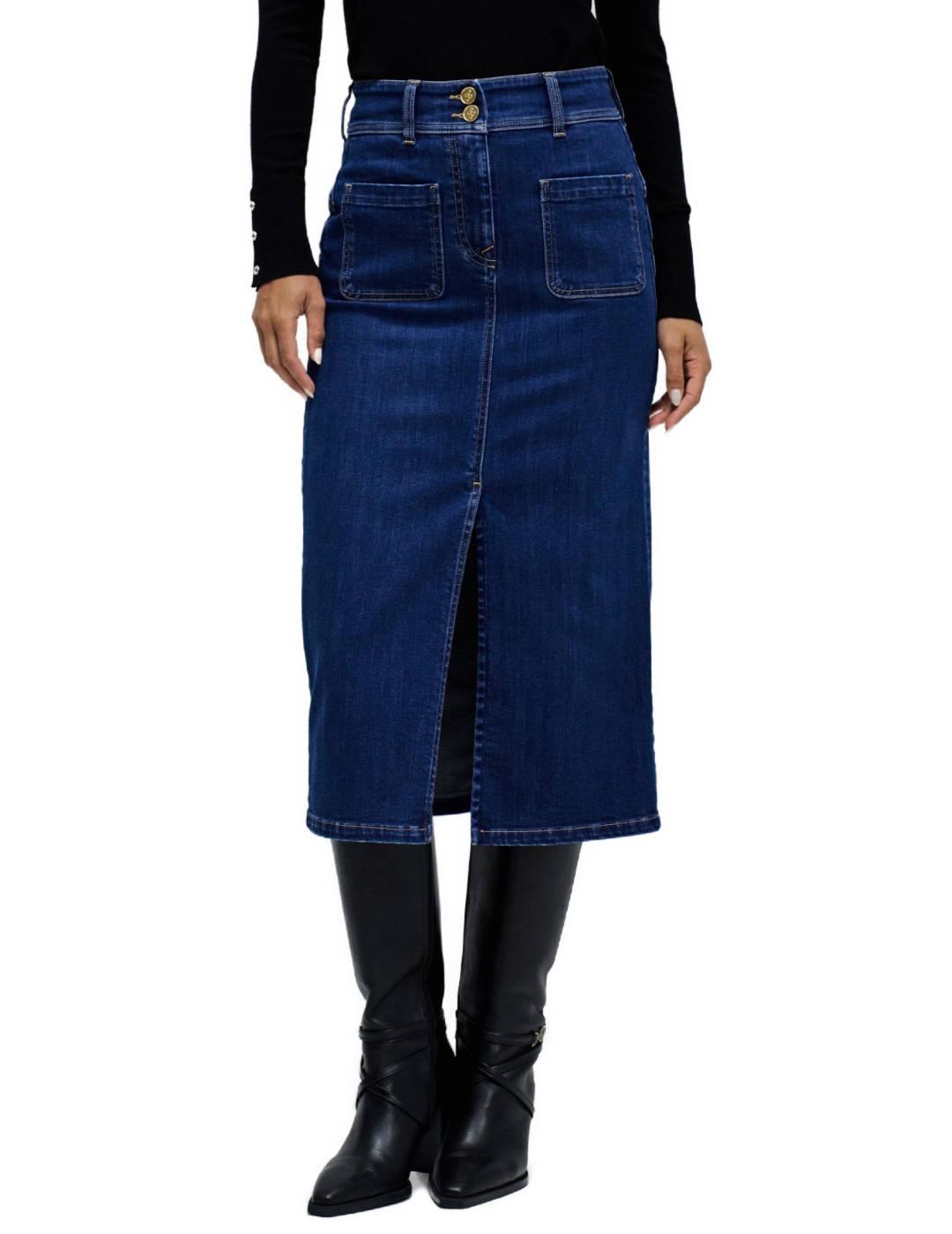 Falda Salsa Secret azul medio midi ceñida para mujer