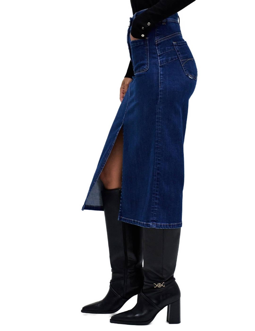 Falda Salsa Secret azul medio midi ceñida para mujer