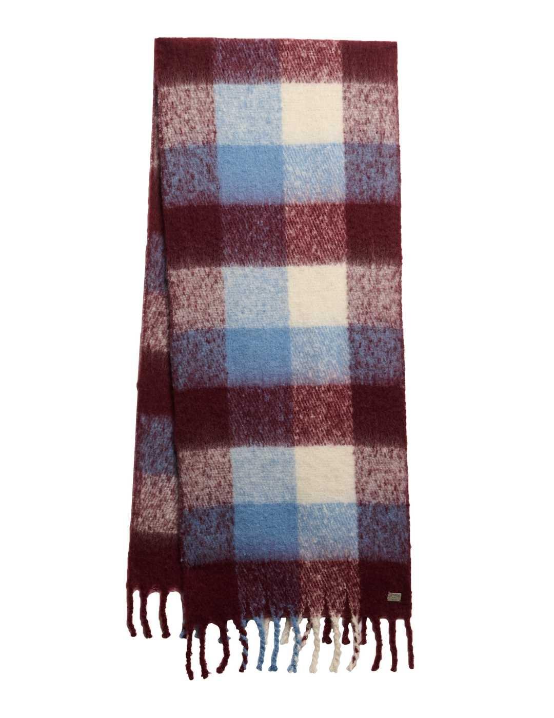 Bufanda Superdry Check cuadros azules y burdeos de mujer