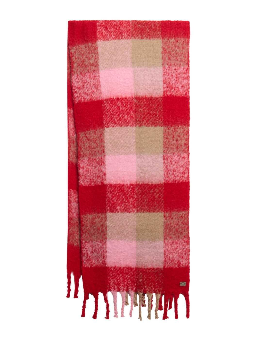 Bufanda Superdry Check cuadros rojos y rosas de mujer