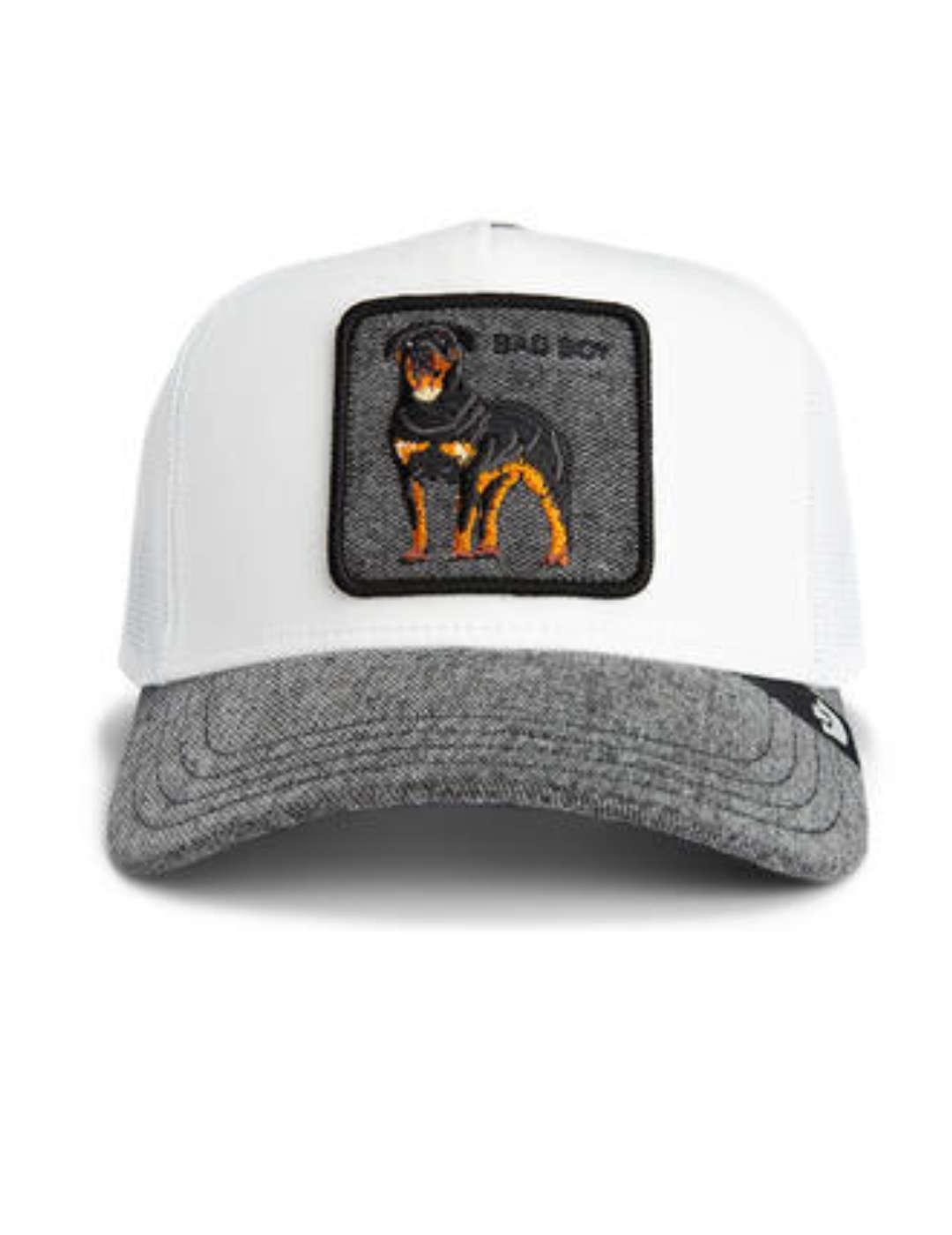 Gorra Goorin Denim Bad Boy Doberman blanca y gris unisex