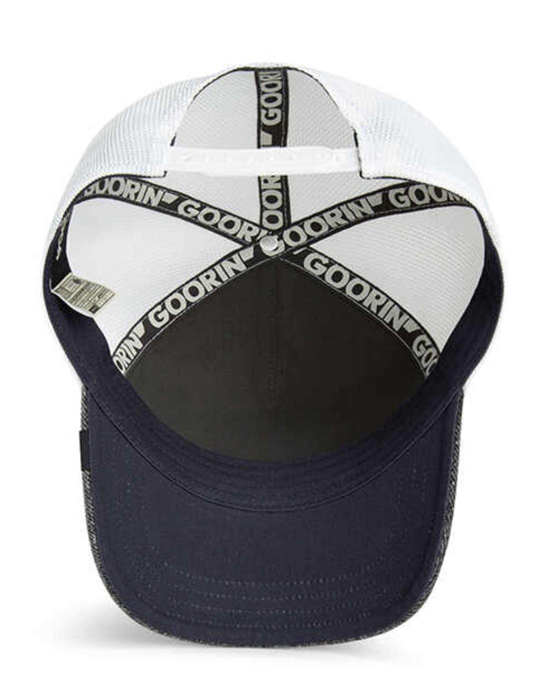 Gorra Goorin Denim Bad Boy Doberman blanca y gris unisex