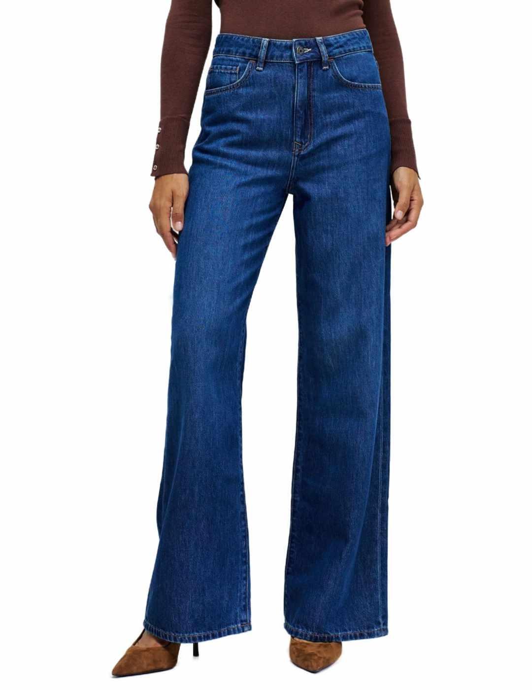 Pantalón vaquero Salsa azul oscuro wide leg tiro alto mujer
