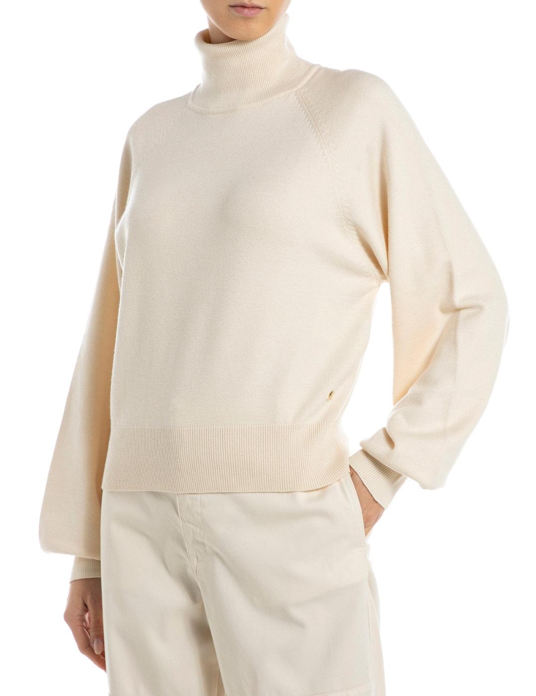 Jersey Replay cuello alto mangas raglan beige de mujer