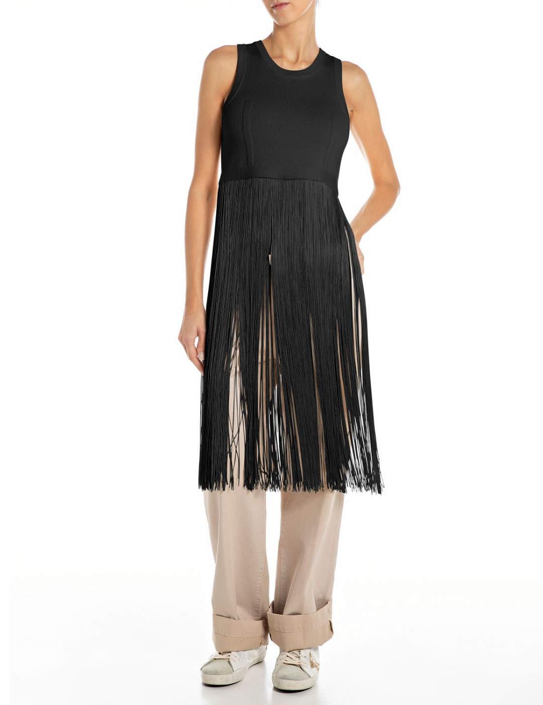 Top Replay flecos tipo vestido ceñido negro de mujer