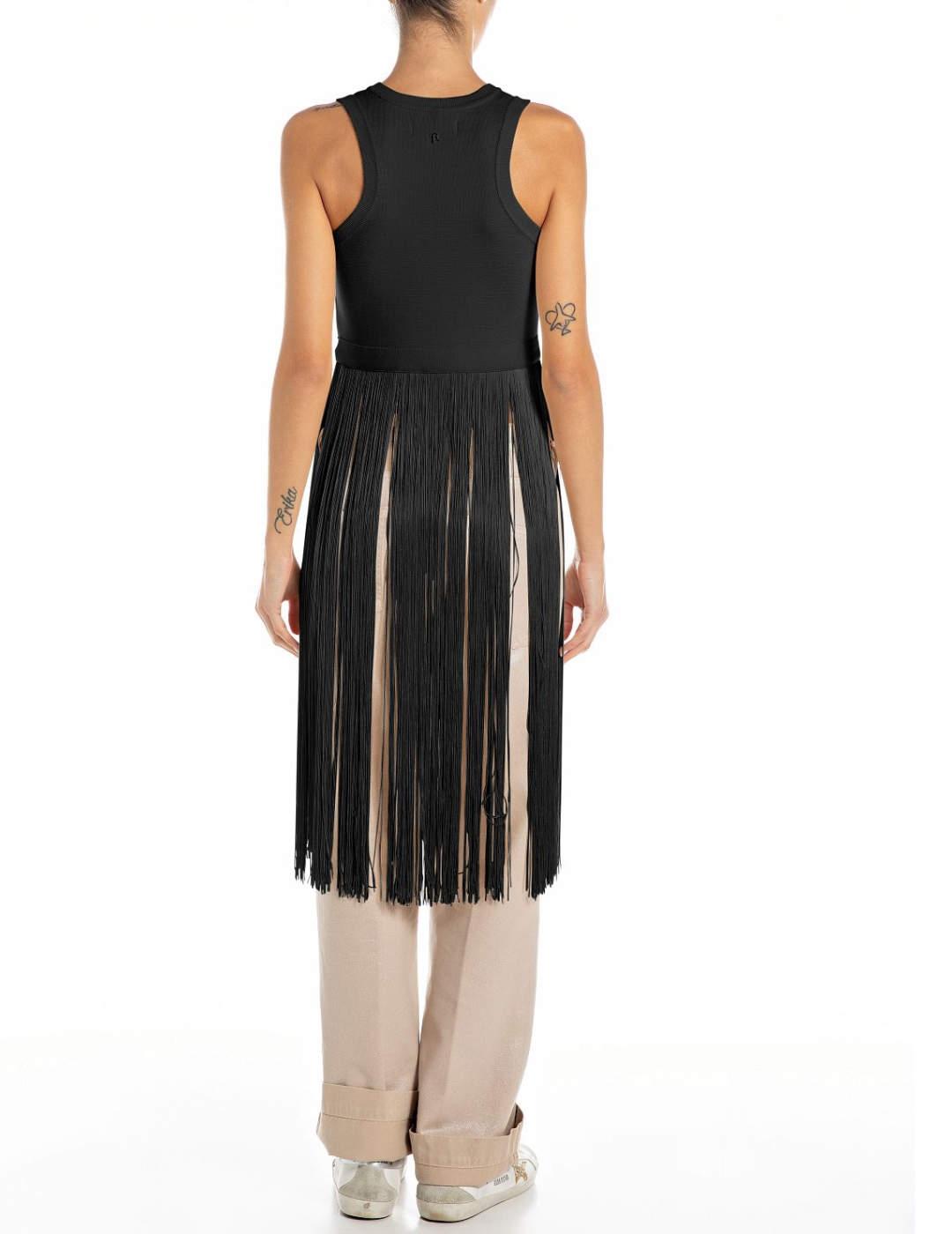 Top Replay flecos tipo vestido ceñido negro de mujer