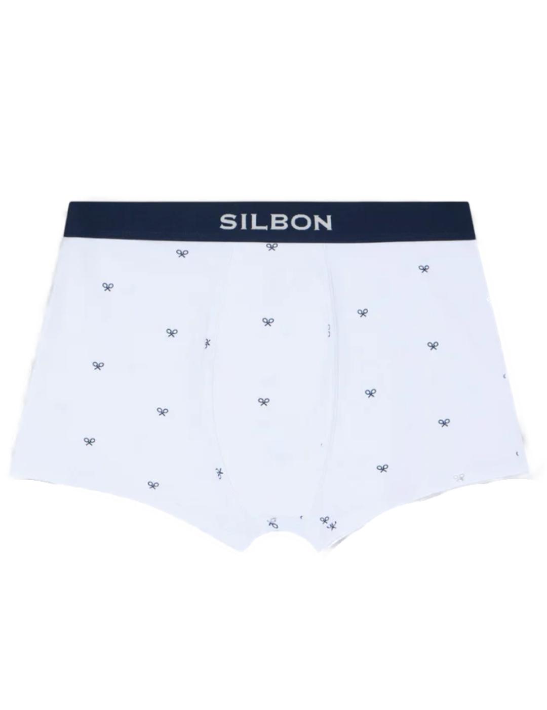 Bóxer Silbon blanco raquetas azul de hombre