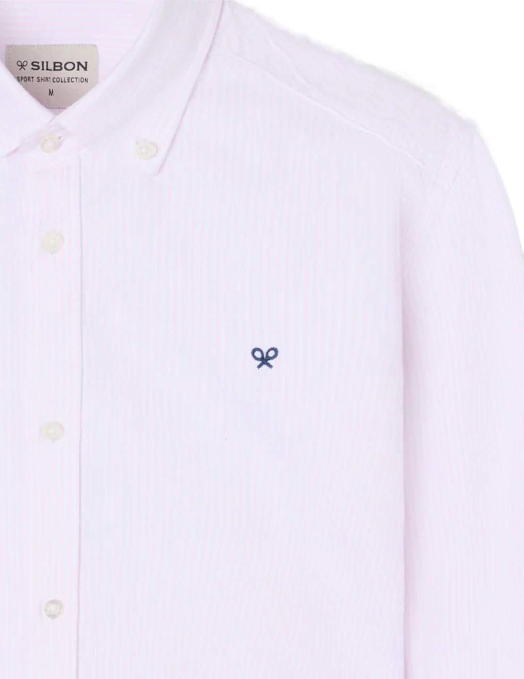 Camisa Silbon Oxford rayas blancas y rosas de hombre