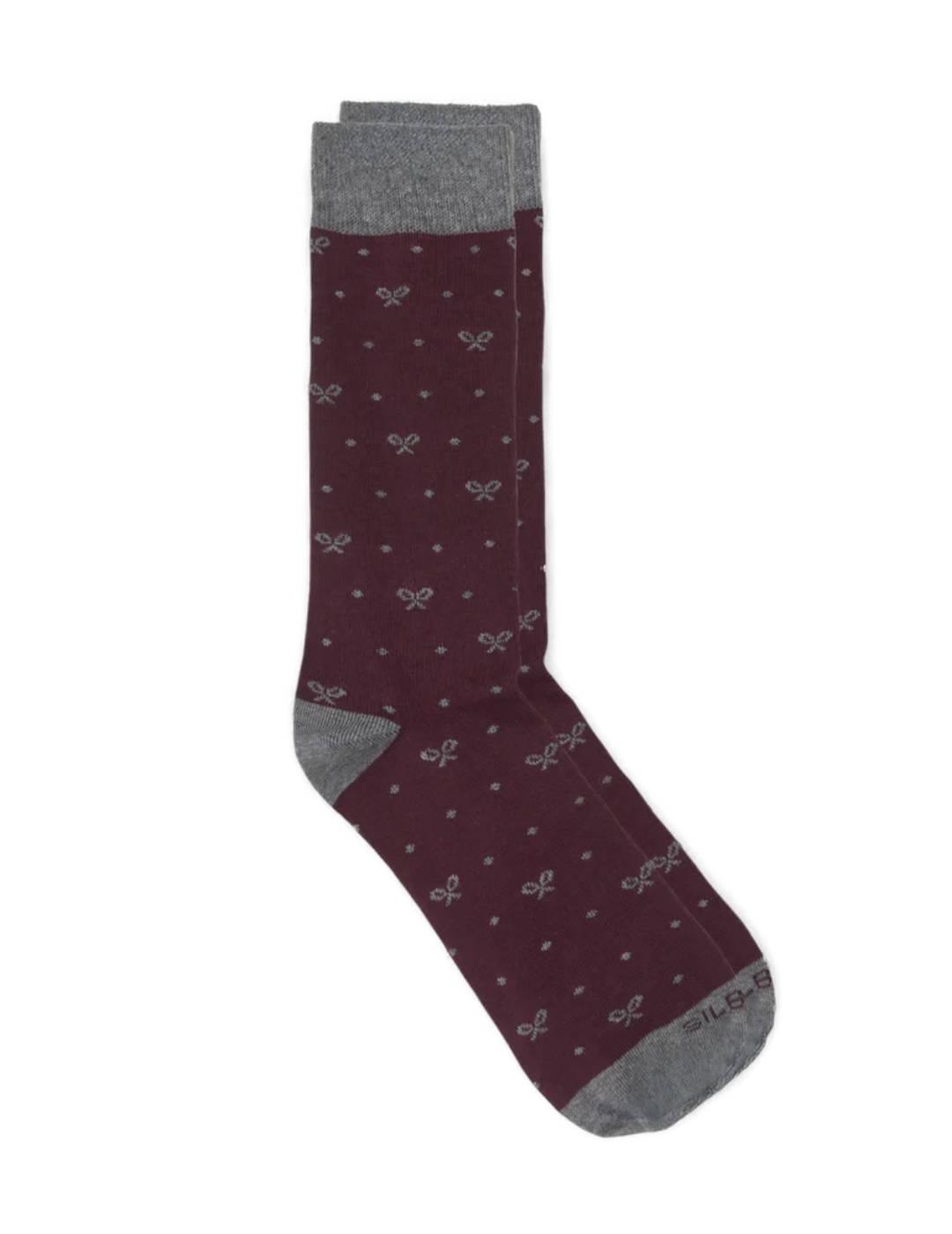 Calcetines Silbon motivo lunares burdeos y gris para hombre