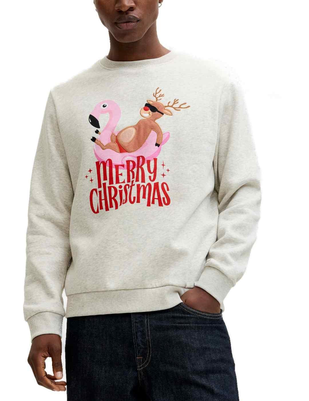 Sudadera Jack&Jones Christmas Reno gris claro para hombre