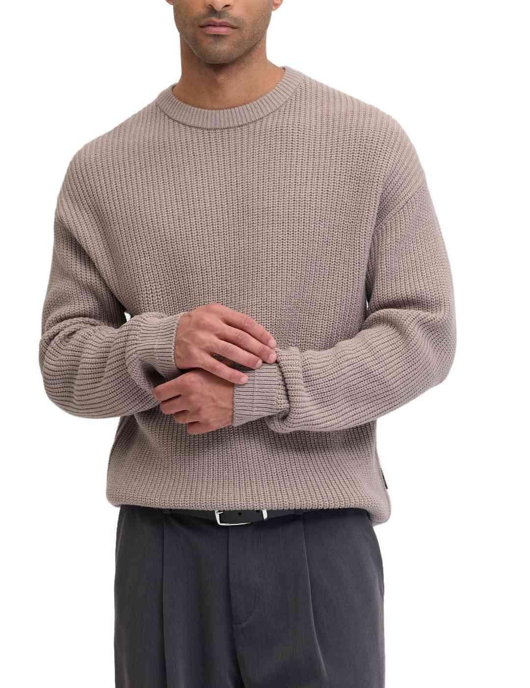 Jersey Jakc&Jones Kaito beige punto grueso para hombre