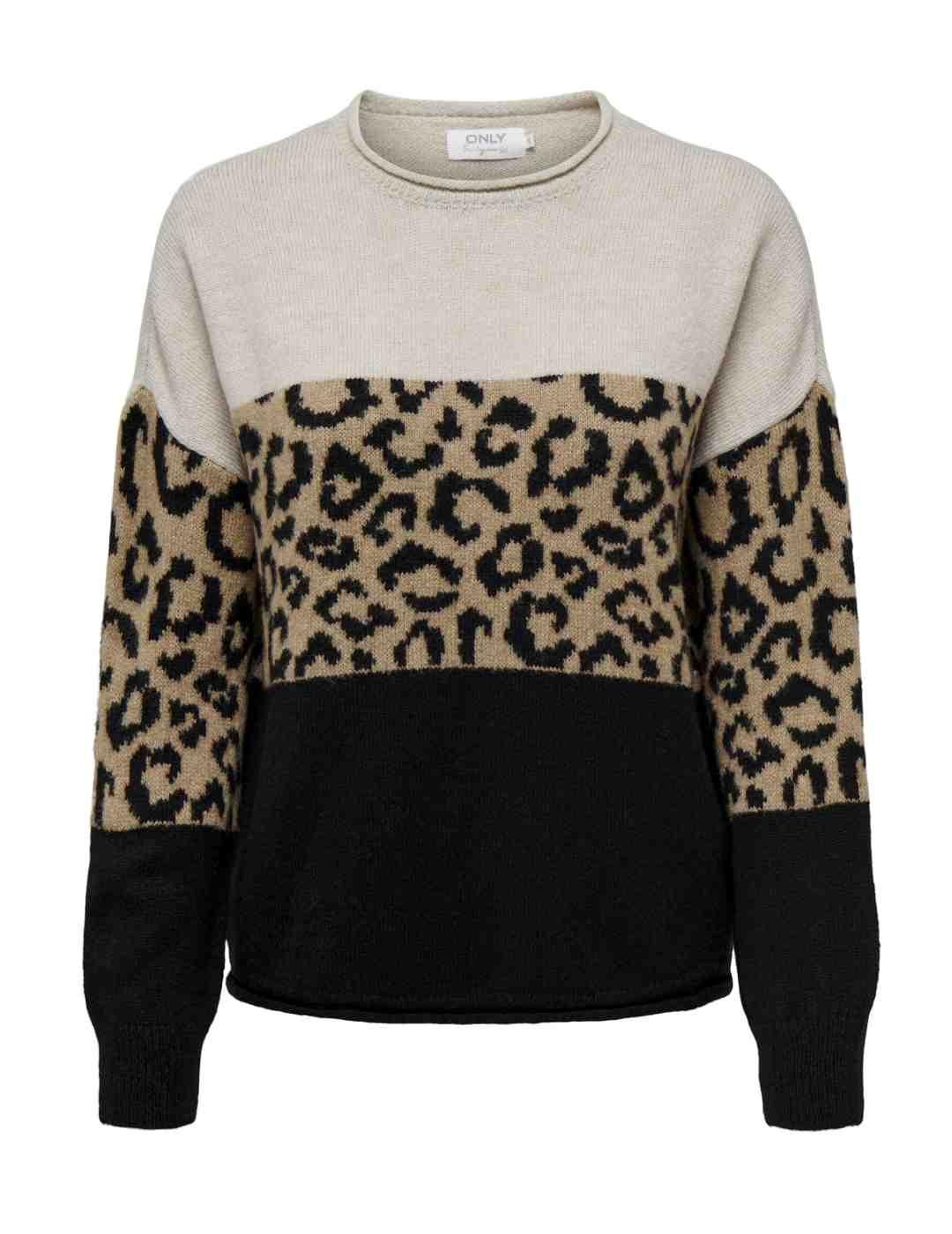 Jersey Only Jade print leopardo tricolor punto para mujer