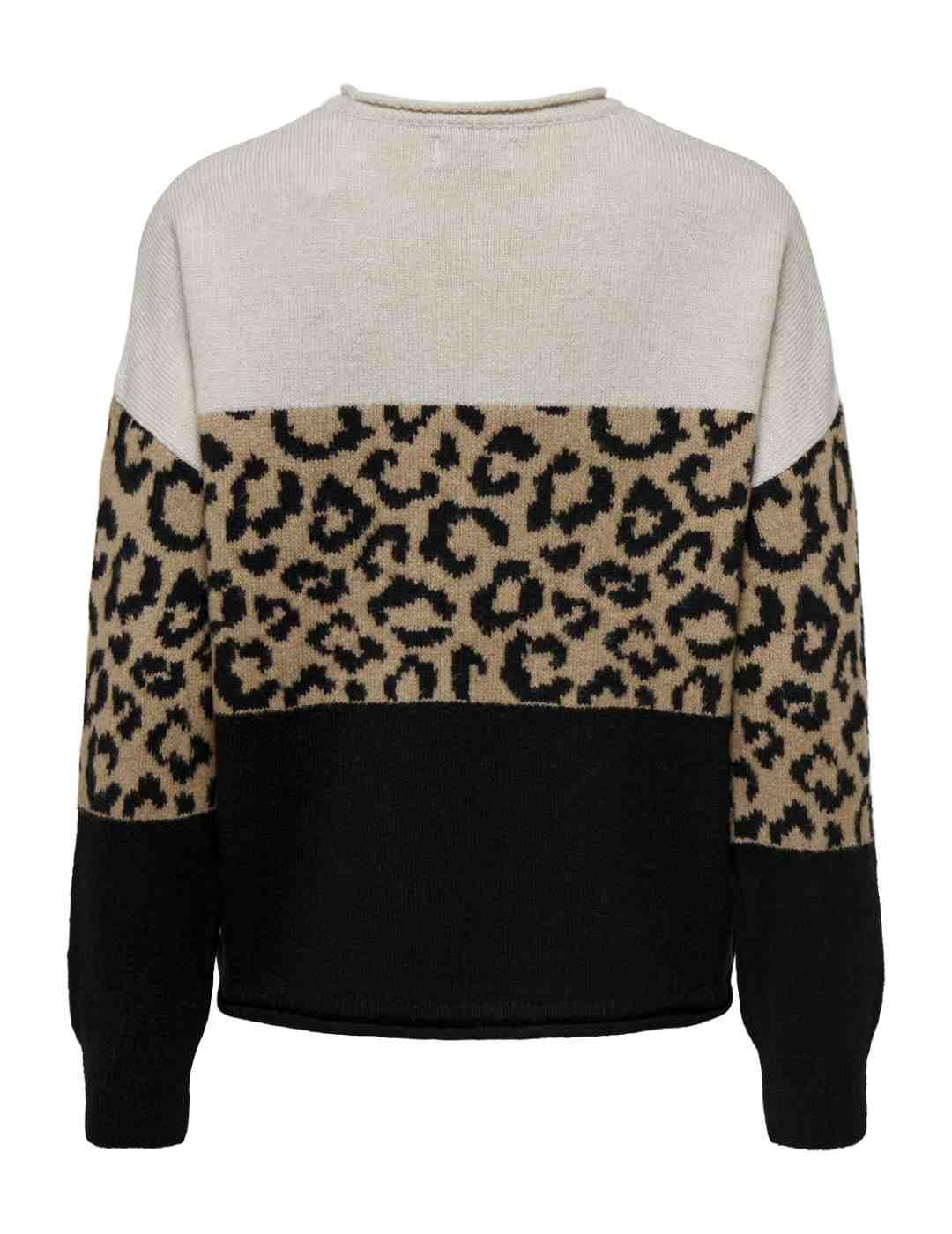 Jersey Only Jade print leopardo tricolor punto para mujer