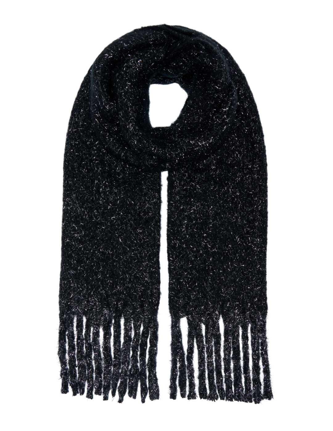 Bufanda Only Zana negra detalle glitter plata para mujer