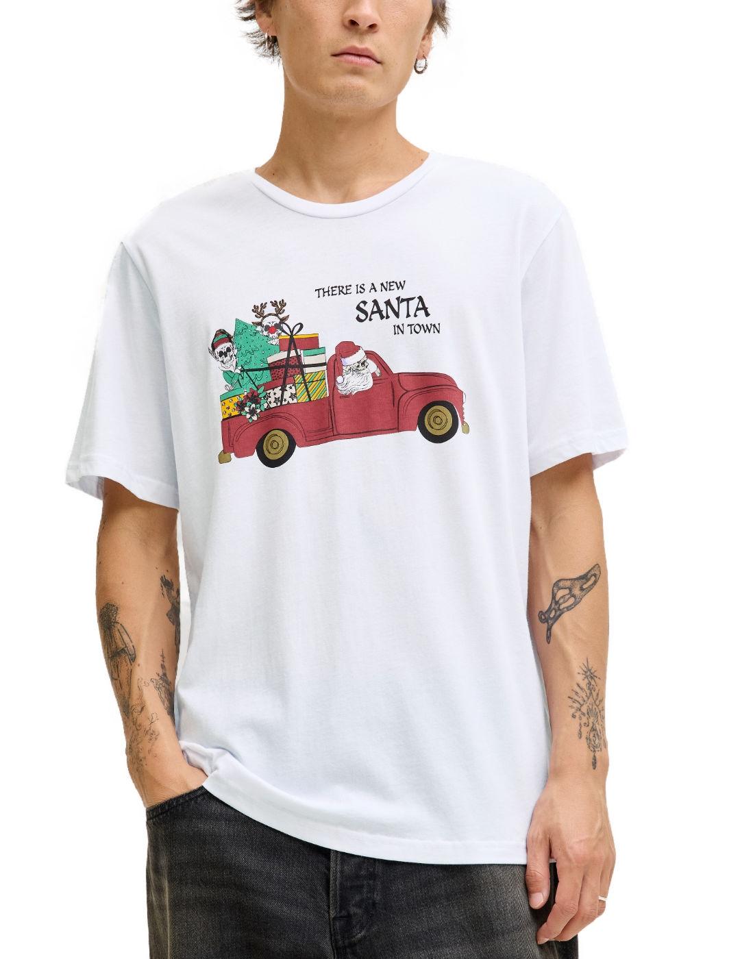 Camiseta Jack&Jones Noel blanca dibujo navideño para hombre