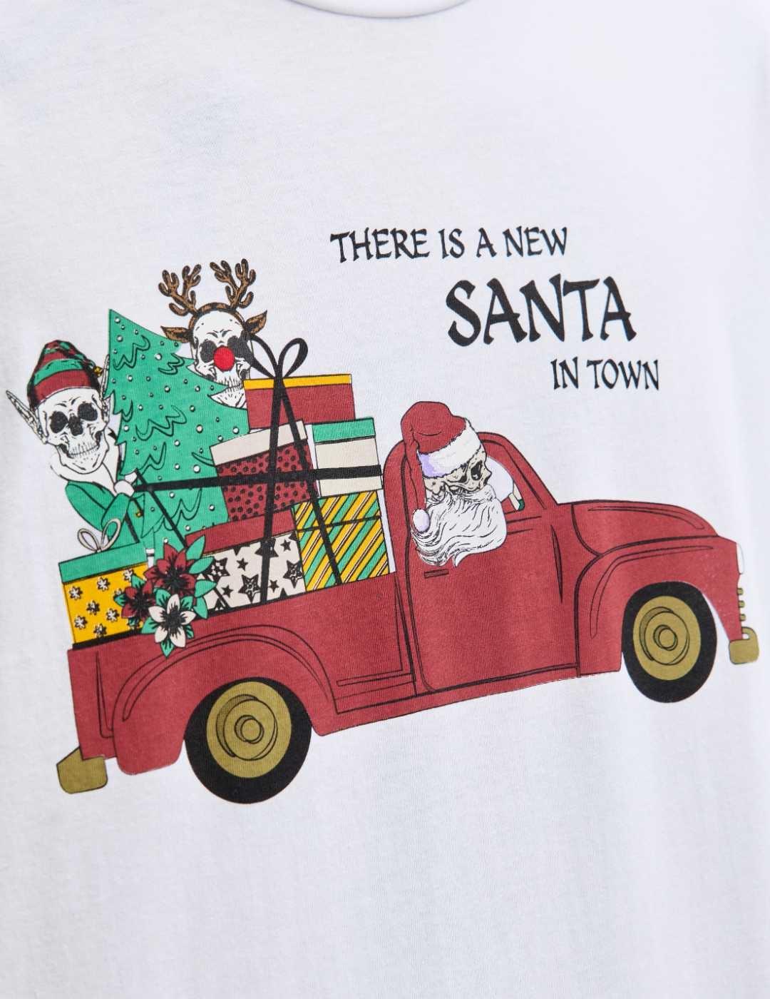 Camiseta Jack&Jones Noel blanca dibujo navideño para hombre