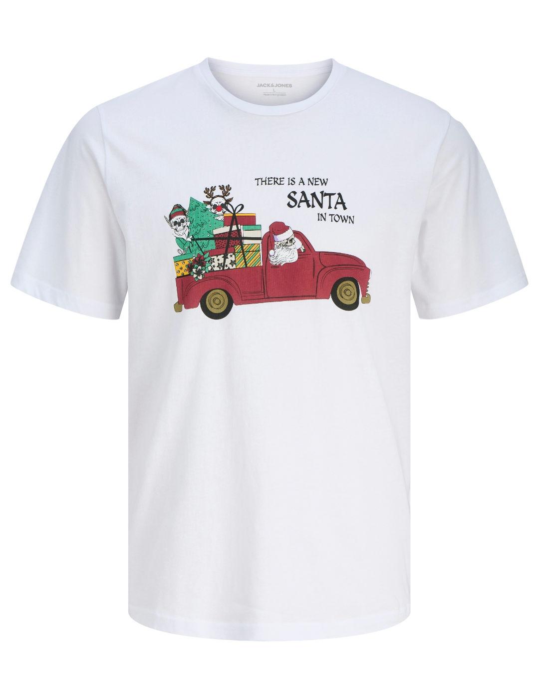 Camiseta Jack&Jones Noel blanca dibujo navideño para hombre
